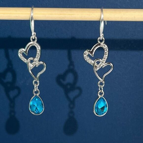 BBY Ice Blue Crystal & Cz 2” Silver Dangle Earrings - Picture 1 of 7